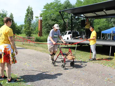 Finish line for race at Pollinator Promenade event