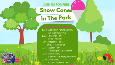 Snow Cones in the Park with the EPD Event Flyer