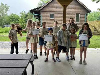 Group photo of Junior Indiana Master Naturalist participants at EEC