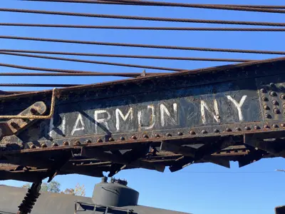 Close up of the Harmon, NY paint on the X-28 crane at the NNYCRRM